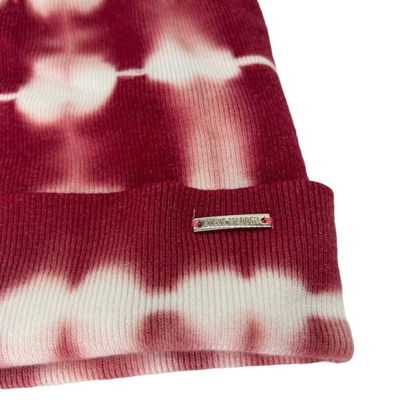 NEW Steve Madden Red Tie Dye Beanie Ribbed Knit Folded Cuff Winter Hat NWT - Picture 3 of 9